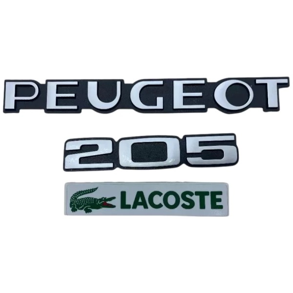 Lot de 3 monogrammes de coffre Peugeot 205 LACOSTE, haute qualité !