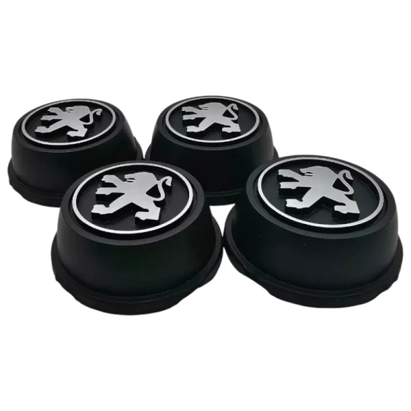 Ensemble de 4 centres de roue noirs avec lion chromé pour Peugeot 205 Rallye / 106 Rallye.