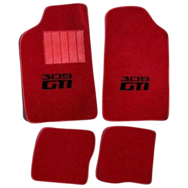 Tapis de sol rouge pour Peugeot 309 GTI avec talonnette, lot de 4.