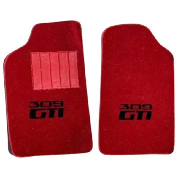 Set de 4 tapis rouges Peugeot 309 GTI – finition velours premium.