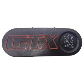 Monogramme centre de volant Peugeot 205 GTX Phase 1. Noir ou gris. Inscription rouge GTX.