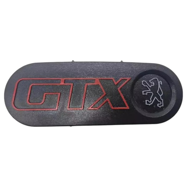 Monogramme centre de volant Peugeot 205 GTX Phase 1. Noir ou gris. Inscription rouge GTX.