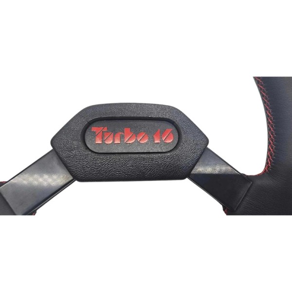 Badge centre de volant Peugeot 205 Turbo 16. Série limitée. Fond noir ou gris. Lettrage rouge.