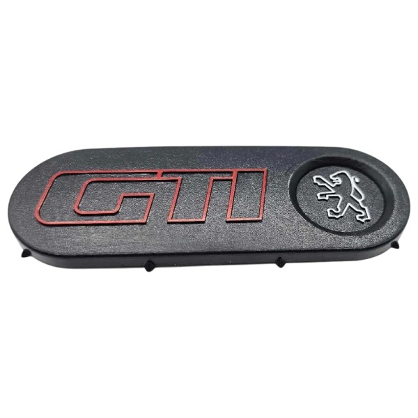 Badge de centre de volant. GTI. Phase 1. Fond gris ou noir. Compatible Peugeot 205.