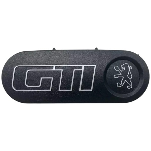 Logo centre de volant neuf pour Peugeot 205 GTI Phase 1, noir et écriture grise.