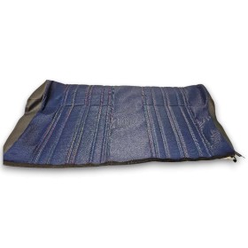 Garnitures de sièges arrière Peugeot 205 CJ – Housses sur mesure en tissu jeans bleu et simili cuir.