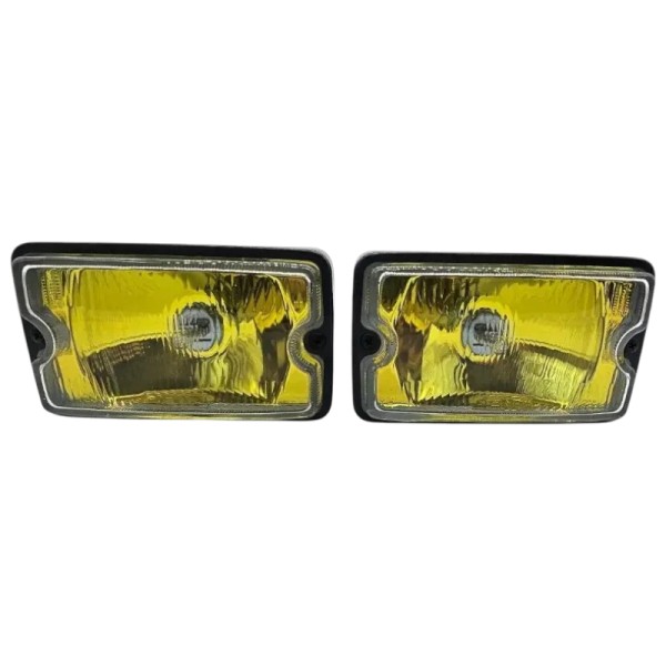 Paire de longues portées Peugeot 205 fond jaune / vitre blanche montées sur véhicule de 1988.