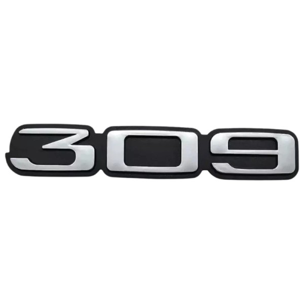 Kit de 3 insignes – Peugeot 309 GLD : reproduction conforme – finition noire & grise.