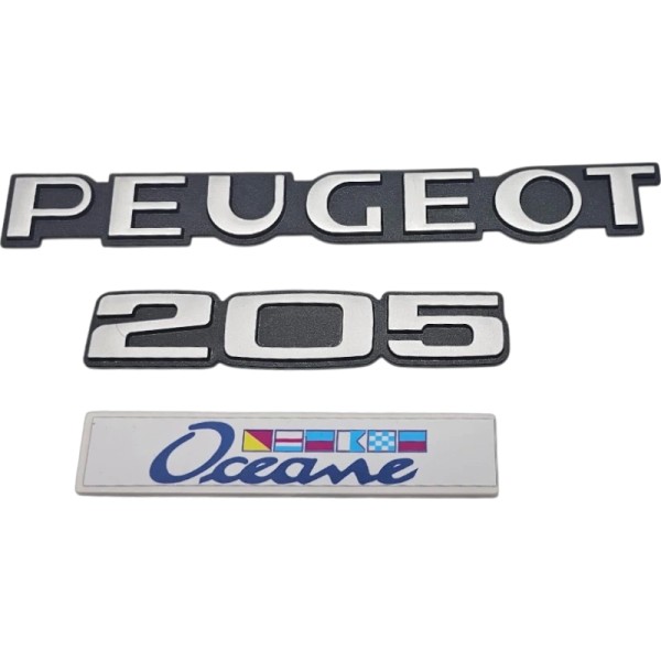 Pack de 3 logos de coffre Peugeot 205 OCEANE – Installation rapide et durable.
