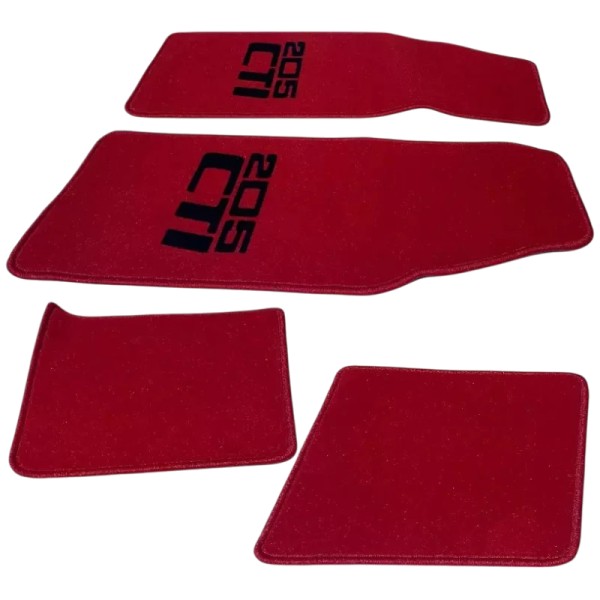 Protection intérieure Peugeot 205 CTI – Tapis résistants en velours rouge.