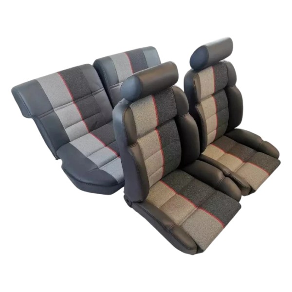 Jeu de 10 Garnitures de sièges pour Peugeot 205 GTI – Cuir gris et tissu Ramier, finition premium.